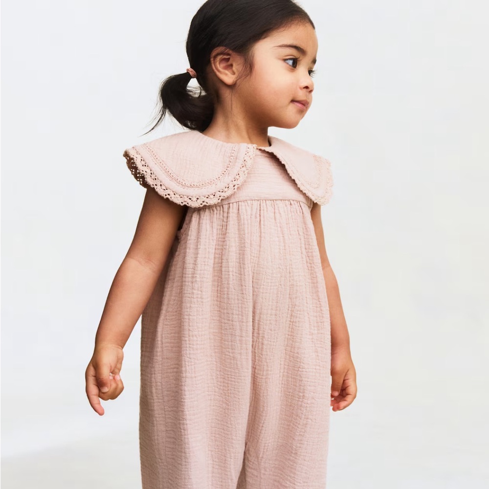H&M Soft Gauze Sleeveless Baby Romper with Peter Pan Collar - Blush
